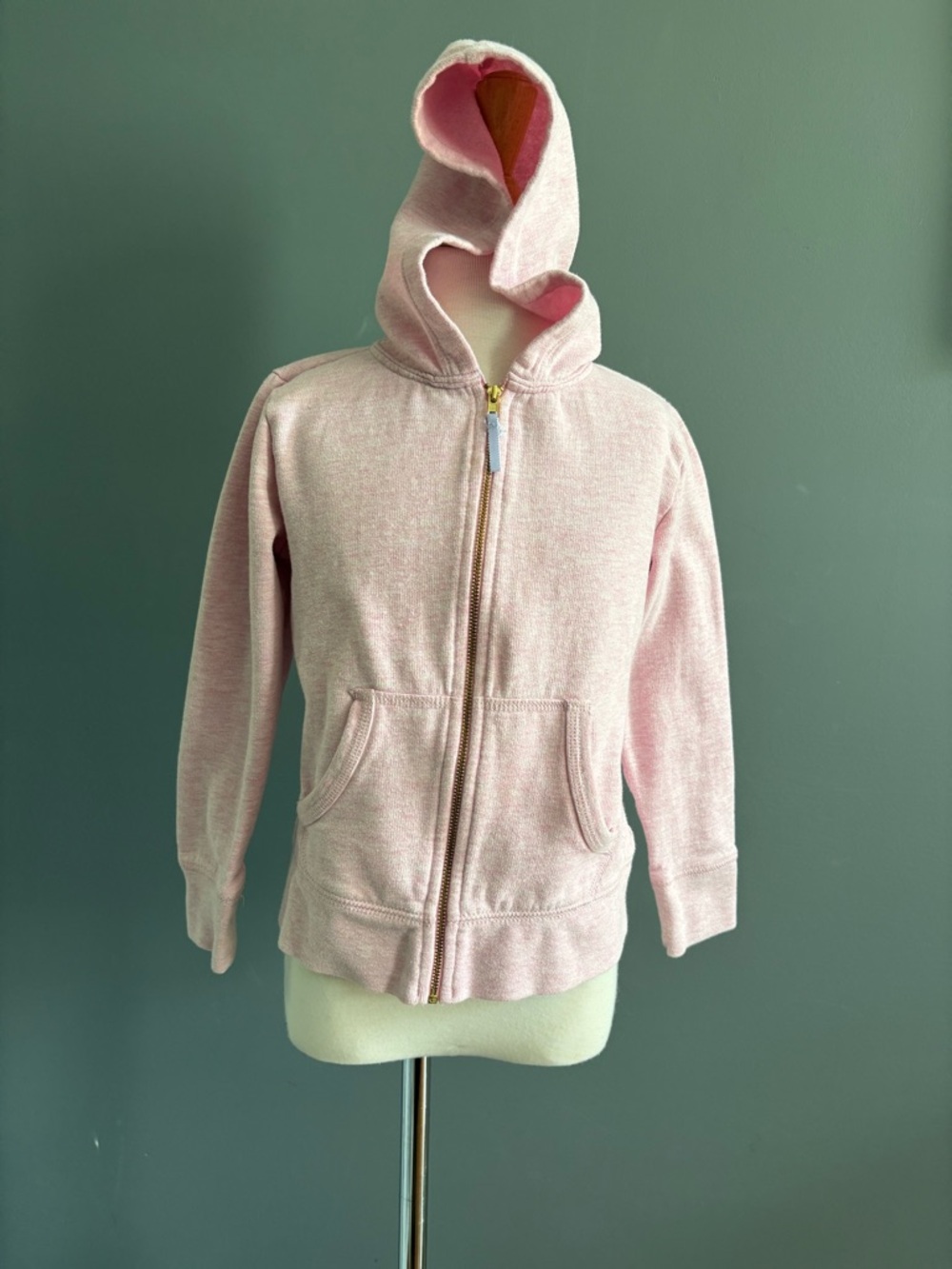 Crewcuts Heathered Peony Pink Hooded Zip-Up Sweatshirt